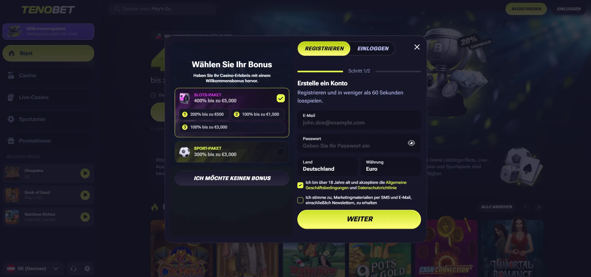 Willkommensbonus und Freispiele